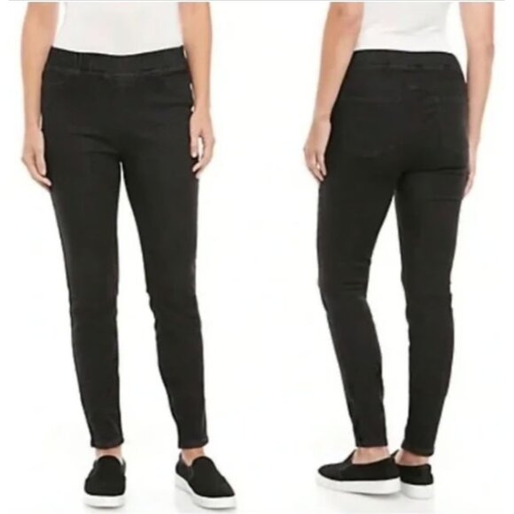 Eileen Fisher Organic Cotton Black‎ Wash Elastic Waist Pull On Denim Jeans XXS - Picture 1 of 10